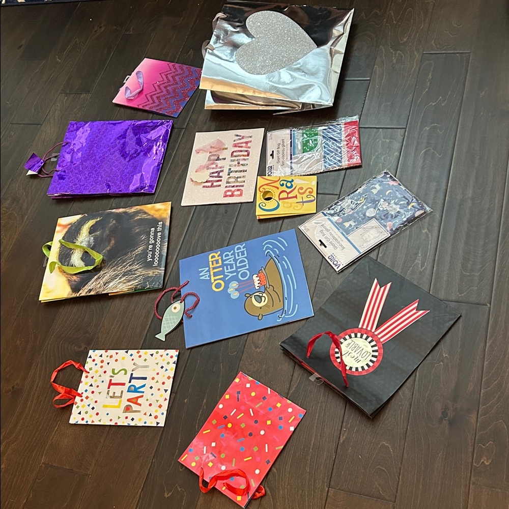 Set of 12 Assorted Gift Bags:  Generic, Birthday, Congrats, Baby